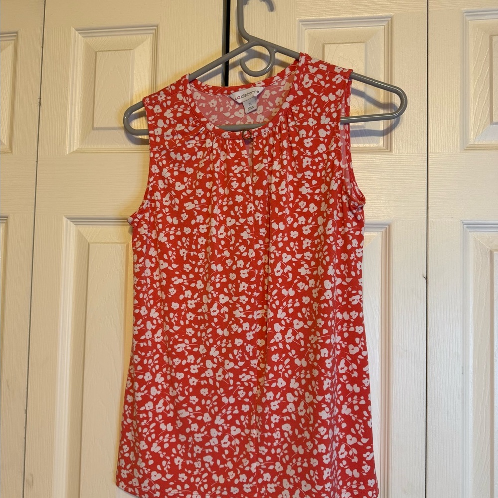 Liz Claiborne White and Orange Pleated Blouse‎